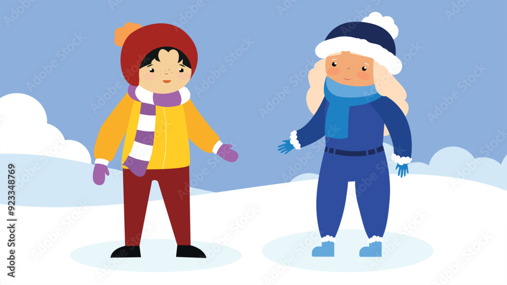 Vector illustration of a boy and a girl in winter clothes on the snow Vector illustration of a boy and a girl in winter clothes on the snow