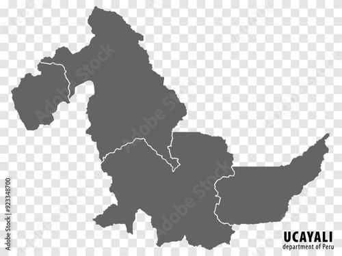 Blank map Department Ucayali of Peru. High quality map Department  of Ucayali with districts on transparent background for your web site design, logo, app, UI.  Republic of Peru.  EPS10.