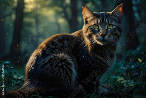 a captivating illustration of a dark furred cat