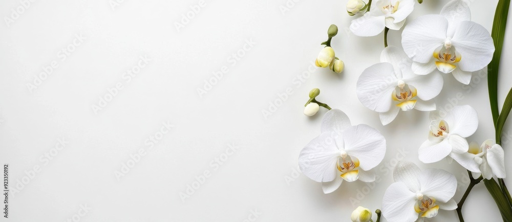 Obraz premium Beautiful white orchid flowers on a white background