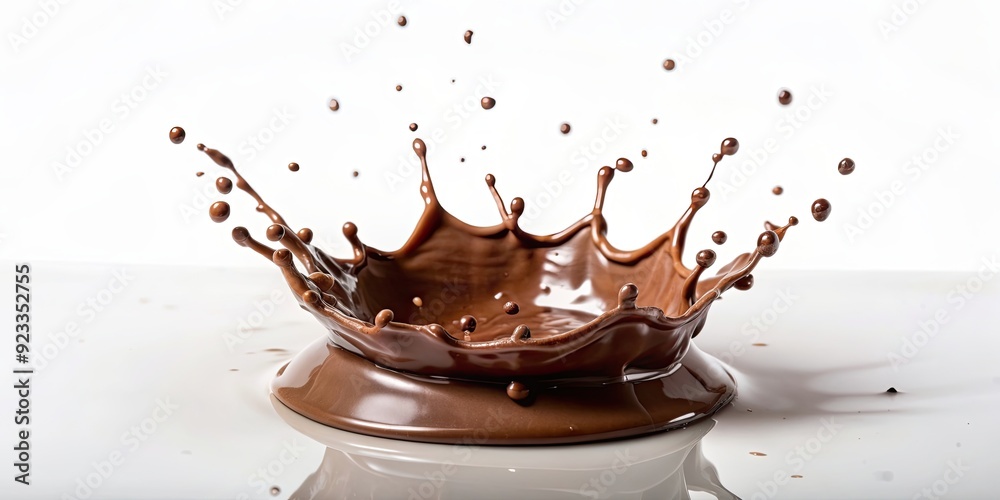 Close-up of a luxurious splash of chocolate against a white background, chocolate, splash, close-up, dessert, sweet