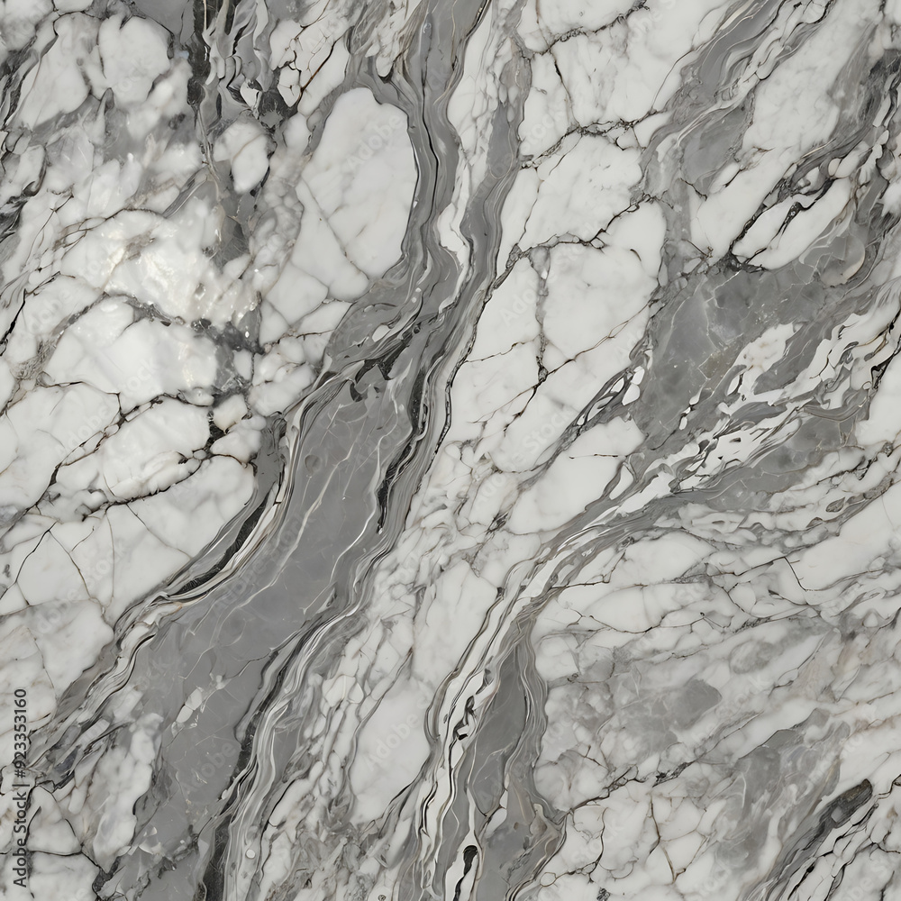 Obraz premium A smooth, glossy marble texture with delicate veining in white and gray, creating an elegant and luxurious appearance.