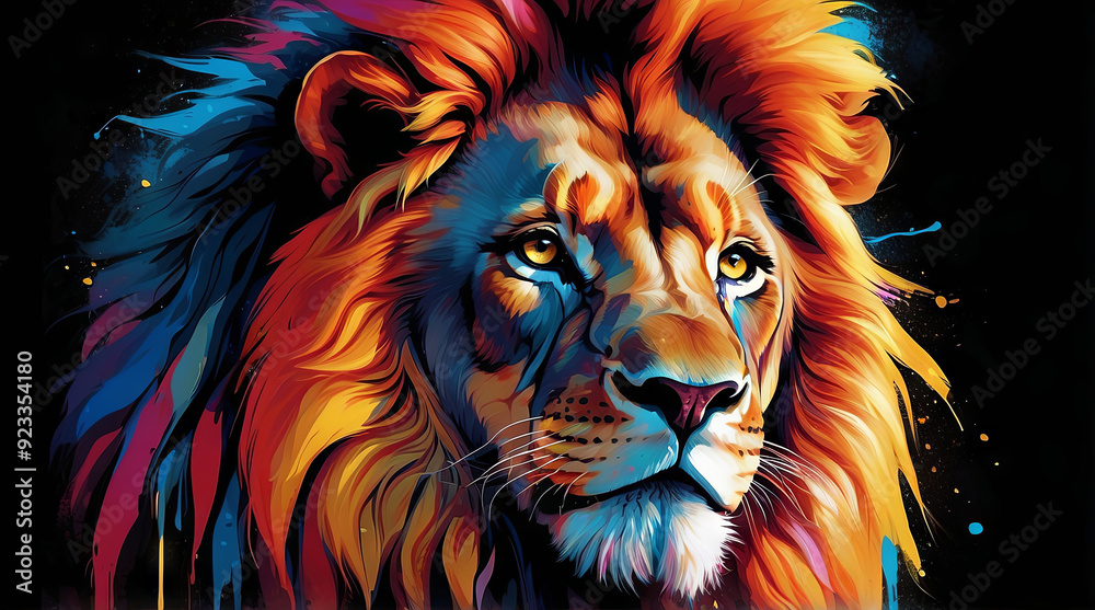 Fototapeta vibrant and dynamic digital artwork featuring the head of a lion