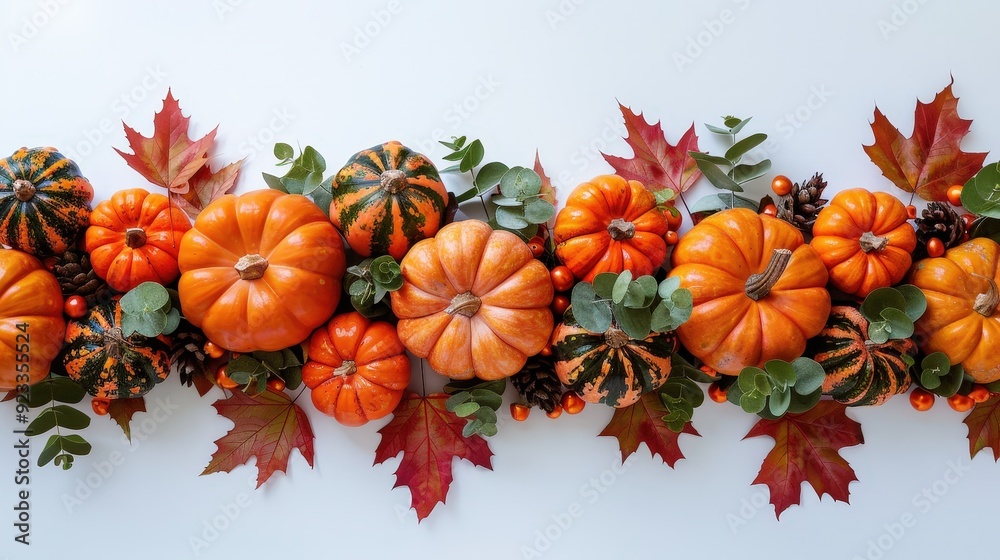 Autumnal Pumpkins and Leaves Border. Autumnal Pumpkins and Leaves Border.