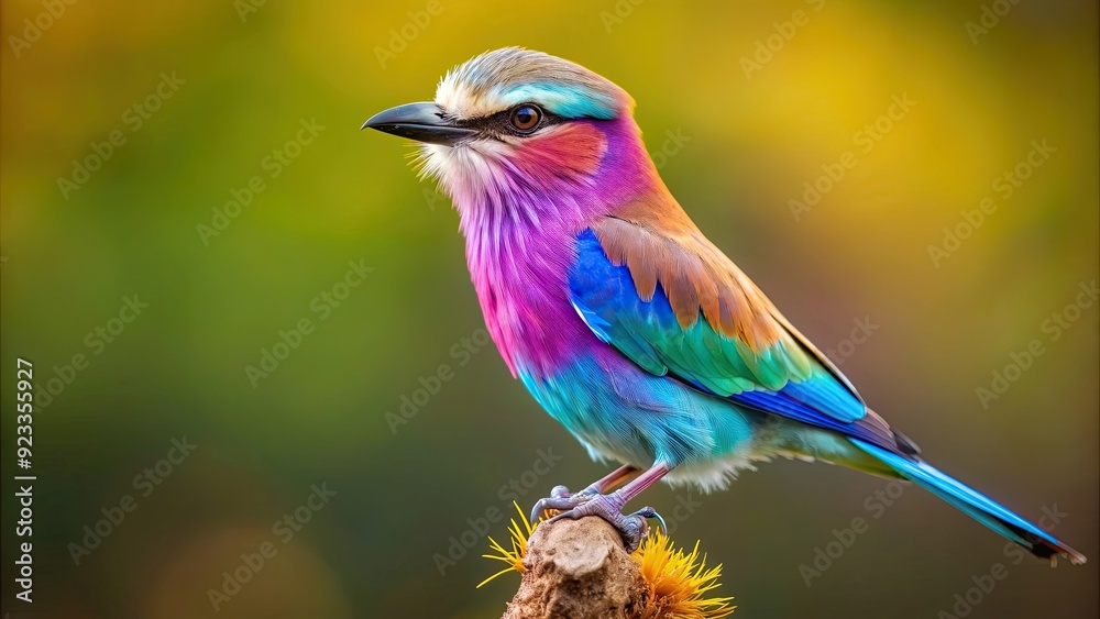 Fototapeta premium Vibrant lilac-breasted roller bird isolated on background, lilac-breasted roller, bird, colorful, vibrant