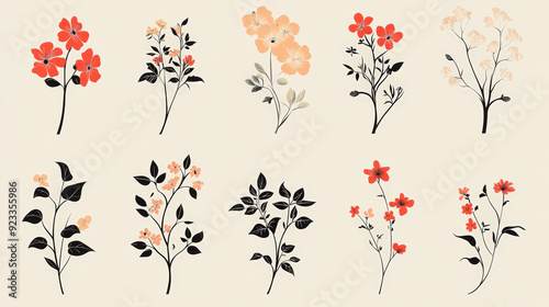 Wallpaper Mural Vector about Flower ornament icon collection, Delicate Flower Shape Ornamentation for Print Torontodigital.ca