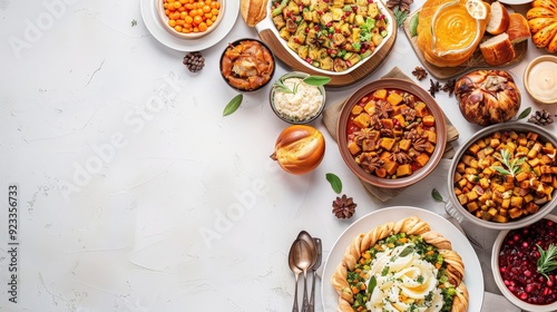 Thanksgiving Dinner Table with Food.