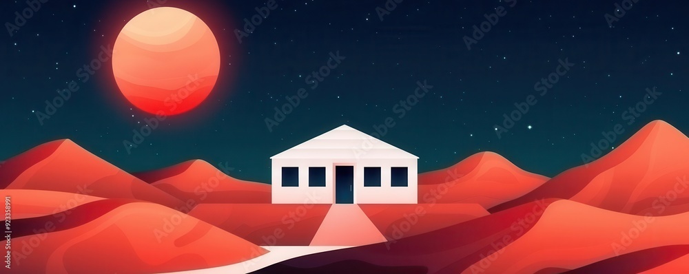 Fototapeta premium Advanced civilization in galaxy, speculative tech, flat design illustration