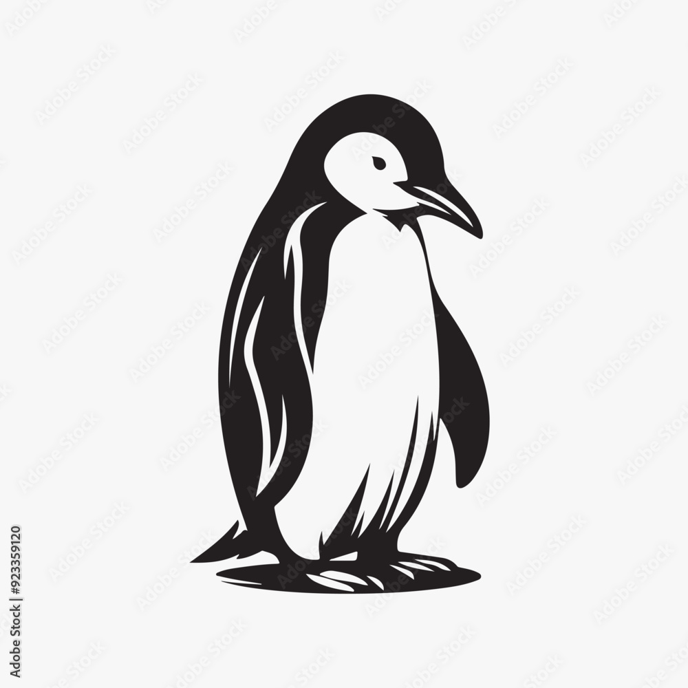 Naklejka premium A sleek and minimalist vector illustration of a penguin in black and white. Perfect for branding, logos, and designs with a touch of elegance.