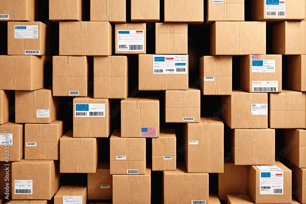 A stack of cardbox parcels with different destination addresses A stack of cardbox parcels with different destination addresses