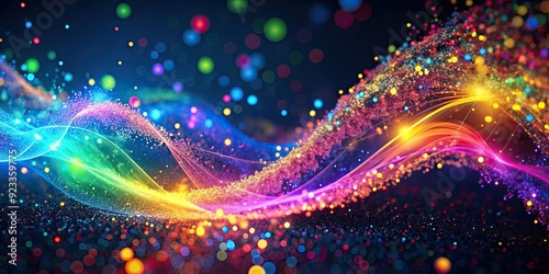 Dynamic neon particles in vibrant colors swirling and moving in abstract motion, neon, particles, motion, vibrant, colors