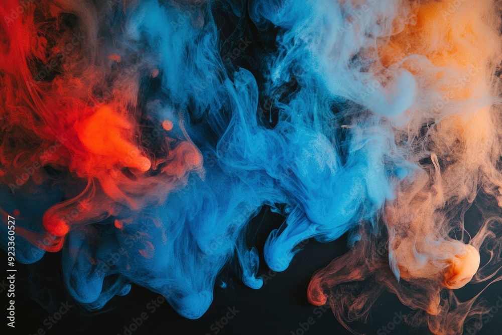 Acrylic blue and red colors in water. Ink blot. Abstract black background , ai Acrylic blue and red colors in water. Ink blot. Abstract black background , ai
