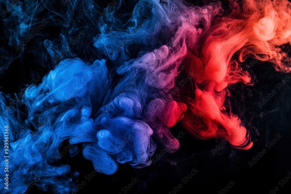 Acrylic blue and red colors in water. Ink blot. Abstract black background , ai Acrylic blue and red colors in water. Ink blot. Abstract black background , ai