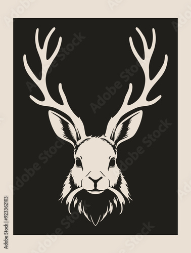 Jackalope. Mythical animal of North American folklore. Vector poster