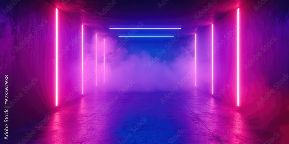 Background of an empty dark room. Empty walls, neon light, smoke, smog. smoke, ultraviolet light in the dark , ai Background of an empty dark room. Empty walls, neon light, smoke, smog. smoke, ultraviolet light in the dark , ai