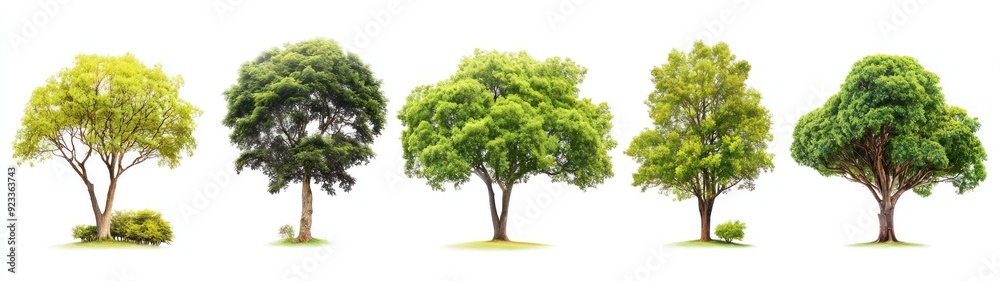 Five Lush Green Trees Isolated on a White Background Five Lush Green Trees Isolated on a White Background