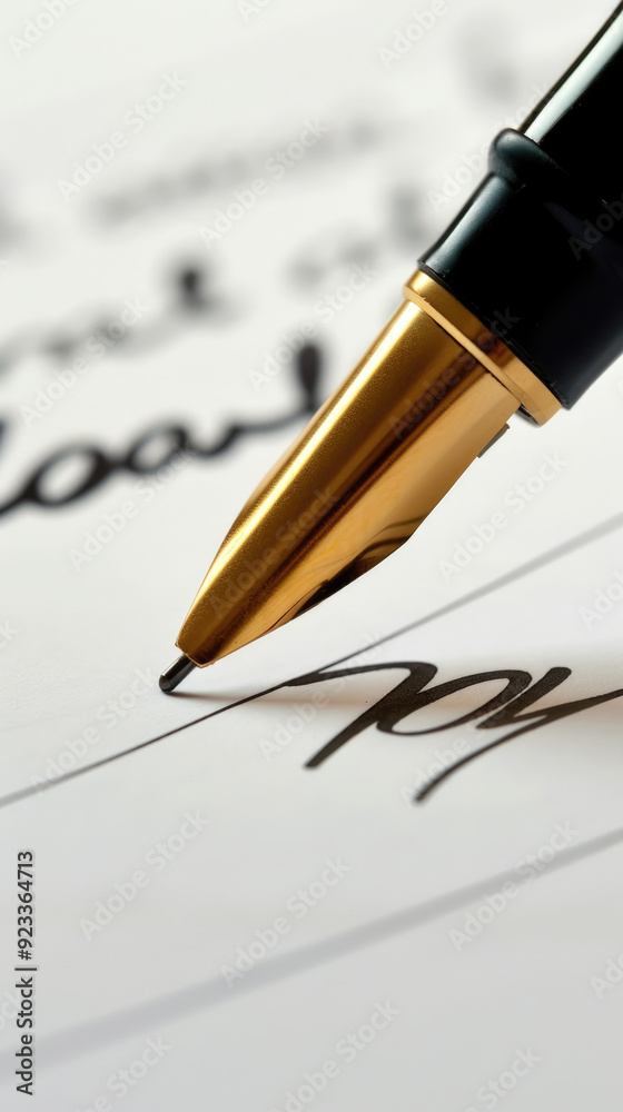 Fototapeta premium A fountain pen elegantly glides across the paper, creating beautiful cursive letters