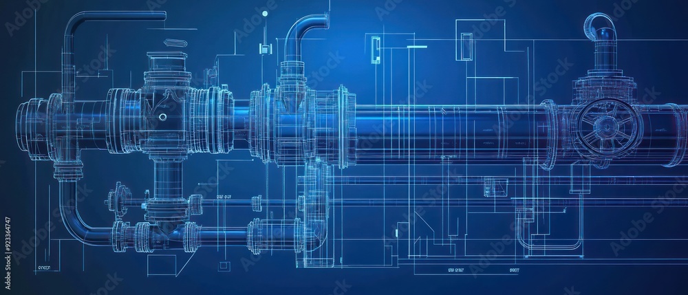 Wireframe Illustration of a Complex Industrial Piping System Wireframe Illustration of a Complex Industrial Piping System