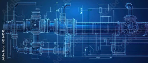 Wireframe Illustration of a Complex Industrial Piping System