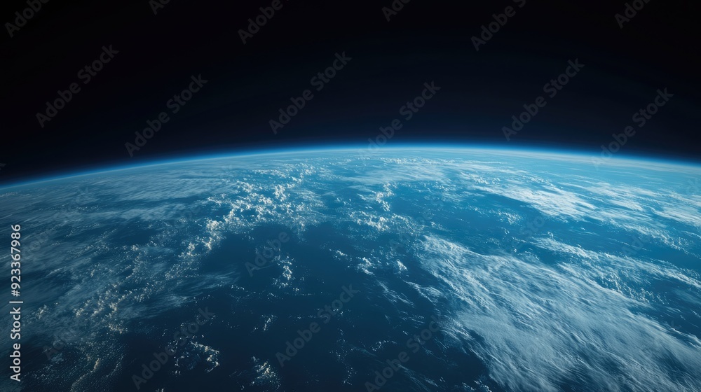 Obraz premium Curvature Of Earth. View of Earth's Blue Atmosphere and Clouds from Space