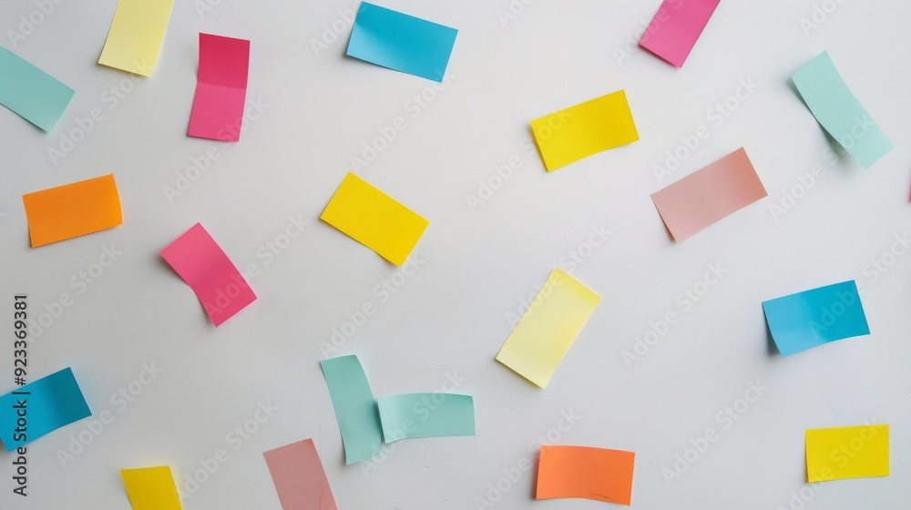 Brightly colored sticky notes scattered across a white surface create a playful, dynamic, and chaotic visual of creative ideas at play. Brightly colored sticky notes scattered across a white surface create a playful, dynamic, and chaotic visual of creative ideas at play.