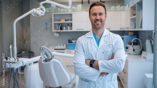 The smiling dentist in clinic