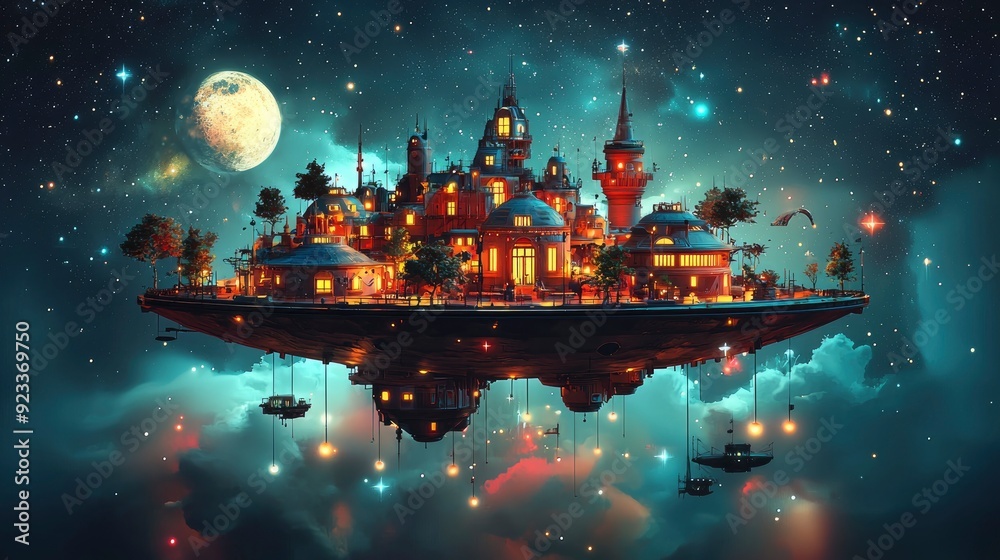 Obraz premium Floating City Under a Starry Sky