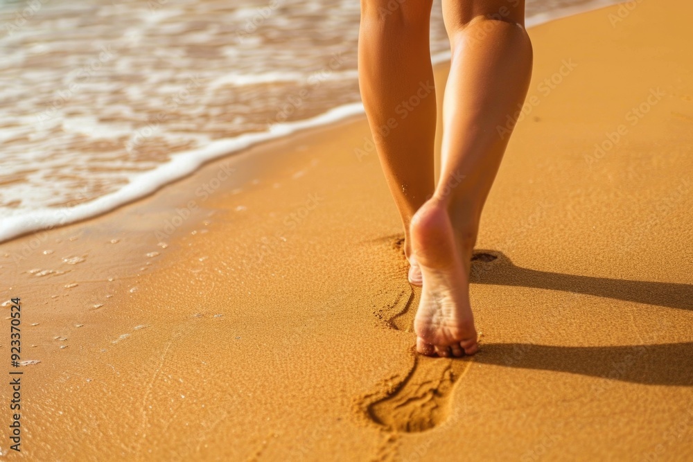 Walking The Beach. Woman Relaxing, Leaving Footprints on Golden Sand in Kaanapali Beach, Maui, Hawaii Walking The Beach. Woman Relaxing, Leaving Footprints on Golden Sand in Kaanapali Beach, Maui, Hawaii