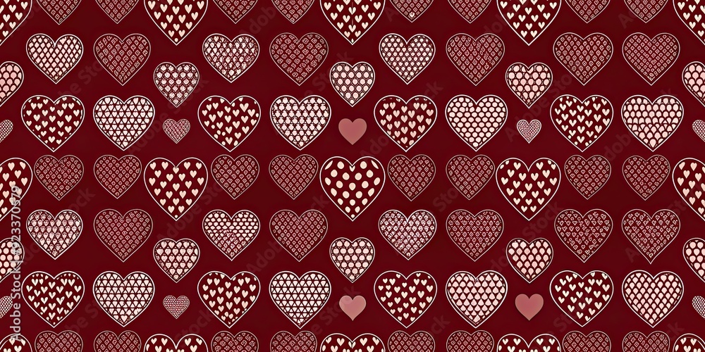 Seamless pattern of hearts on dark red background for Valentine's Day , love, romance, festive, holiday, celebration Seamless pattern of hearts on dark red background for Valentine's Day , love, romance, festive, holiday, celebration