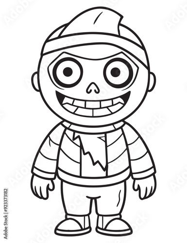 Halloween Zombie Costume, Halloween Coloring Page, Zombie line art