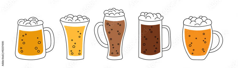 Set of beer mugs isolated on white background. Oktoberfest concept. Beer festival concept. Drinks concept. Set of beer mugs isolated on white background. Oktoberfest concept. Beer festival concept. Drinks concept.