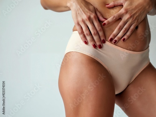 Beautiful Slim Woman Isolated, Showcasing Fit Body in White Lingerie with Smooth Skin