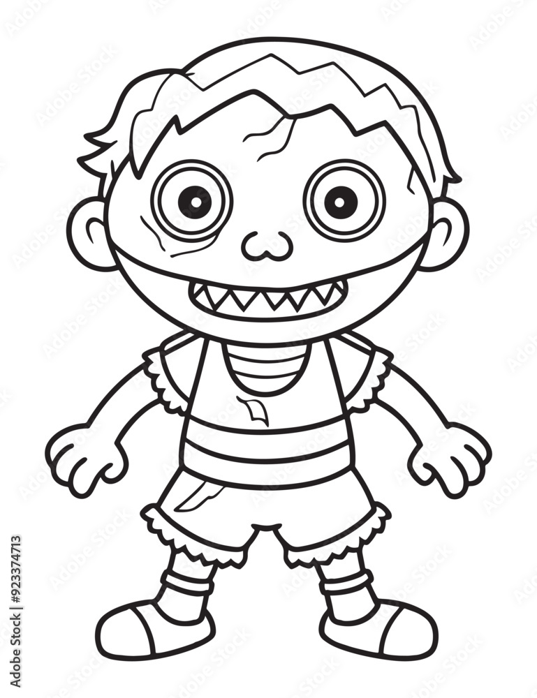 Halloween Zombie Costume, Halloween Coloring Page, Zombie line art Halloween Zombie Costume, Halloween Coloring Page, Zombie line art