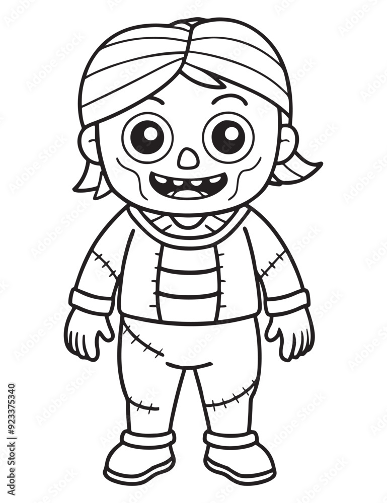 Halloween Zombie Costume, Halloween Coloring Page, Zombie line art Halloween Zombie Costume, Halloween Coloring Page, Zombie line art