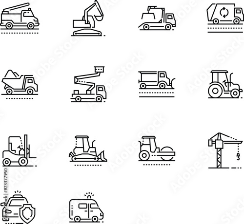 Construction icon. Tractor icon. Bulldozer icon. Special vehicles icon.