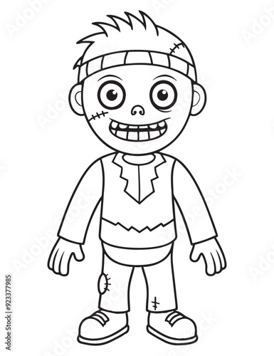 Halloween Zombie Costume, Halloween Coloring Page, Zombie line art