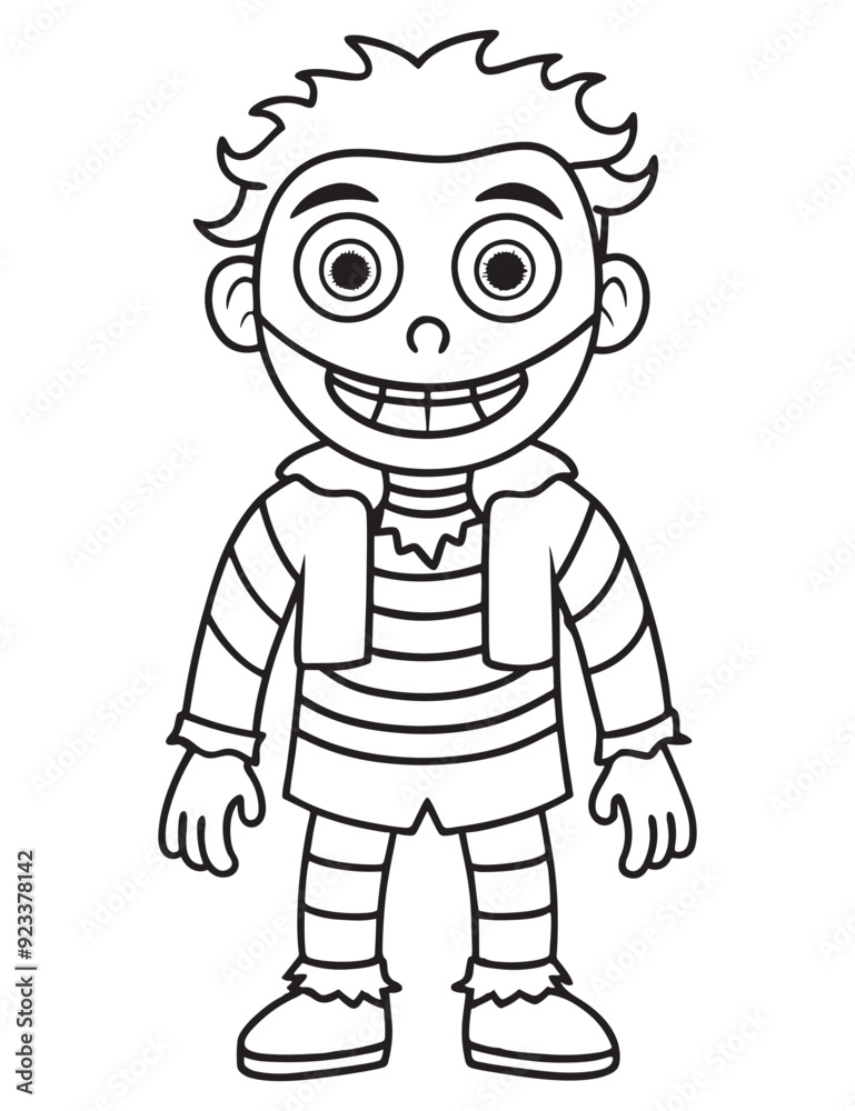 Zombie Costume in halloween , Halloween line art, Black and white Zombie Costume in halloween , Halloween line art, Black and white