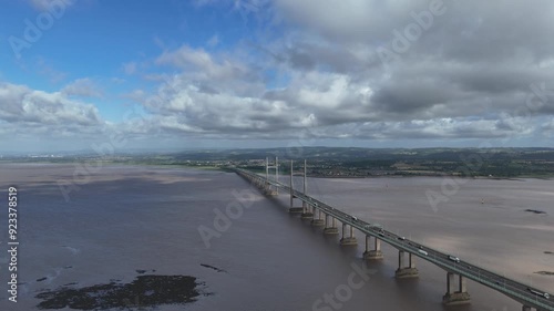 Wallpaper Mural River Severn bridge , M4 Prince of Wales Bridge UK ascending drone,aerial Torontodigital.ca