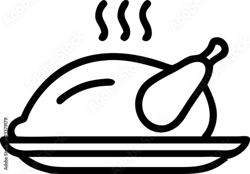 autumnal roasted turkey on a plate with steam - thanksgiving dinner icon
