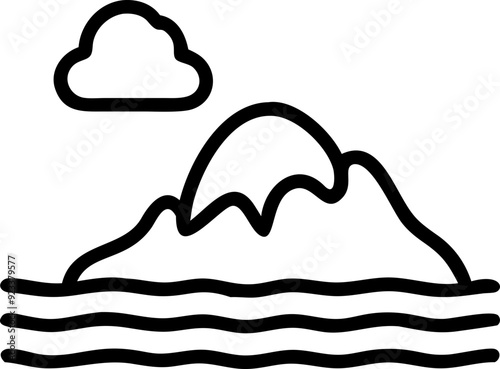 autumnal mountain landscape with cloud and water illustration.