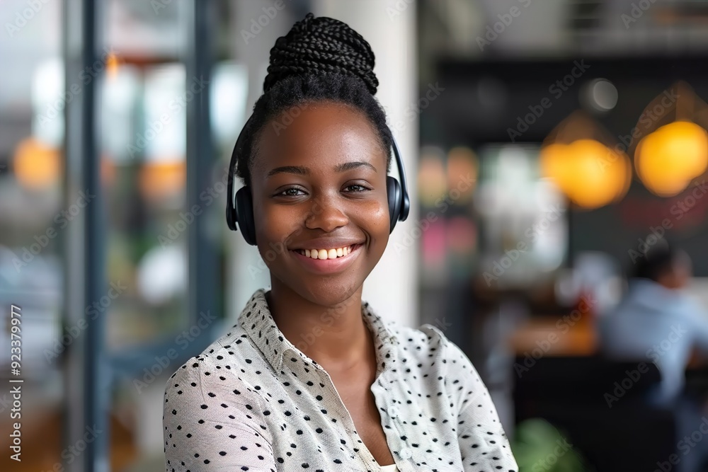 A Smiling call center agent wearing a headset A Smiling call center agent wearing a headset
