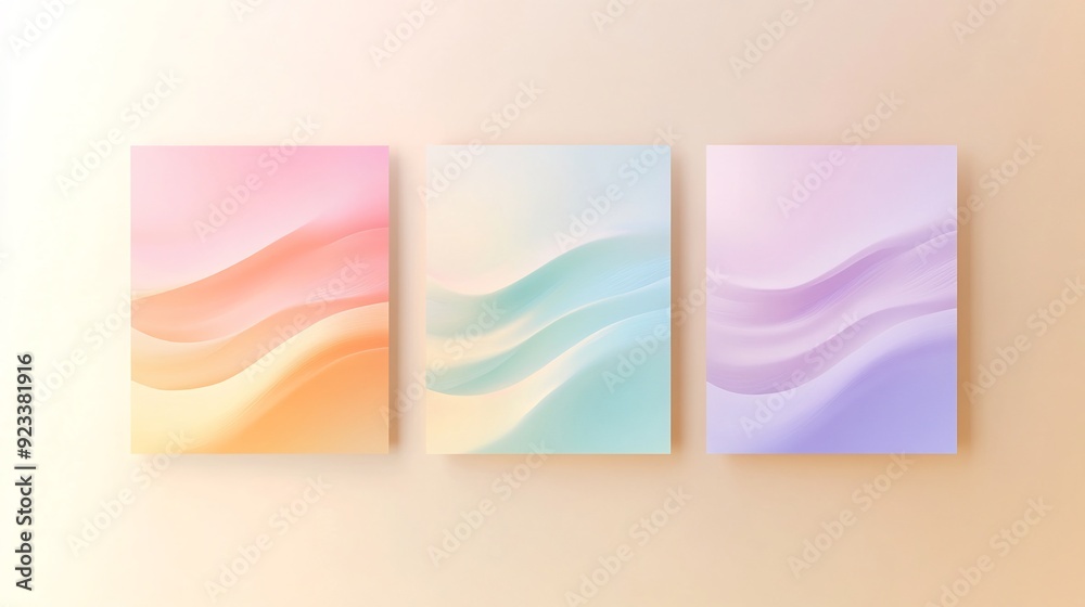 Naklejka premium Abstract Colorful Wave Art Prints in Pastel Tones on Wall