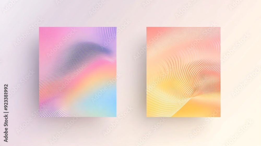 Naklejka premium Abstract Colorful Wave Art Prints in Pastel Tones on Wall
