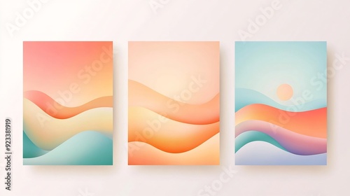Abstract Colorful Wave Art Prints in Pastel Tones on Wall