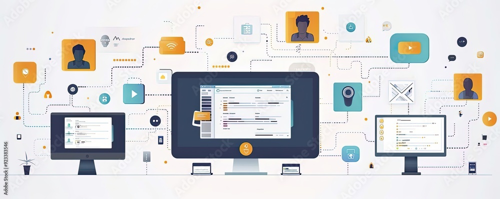 Social media campaign, various platforms interface, flat design illustration Social media campaign, various platforms interface, flat design illustration