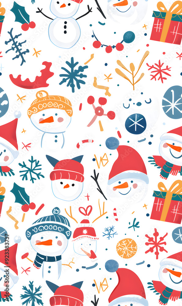 Fototapeta premium New Year and Christmas 2d cartoon or graphic advertising background, Seamless pattern
