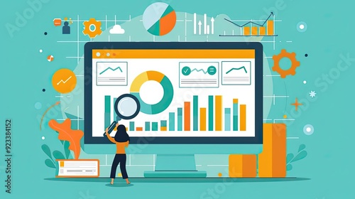 SEO keyword research, keyword planner tool, flat design illustration