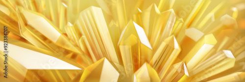 Abstract background in yellow colors with large crystals with highlights on the facets and refracting of light