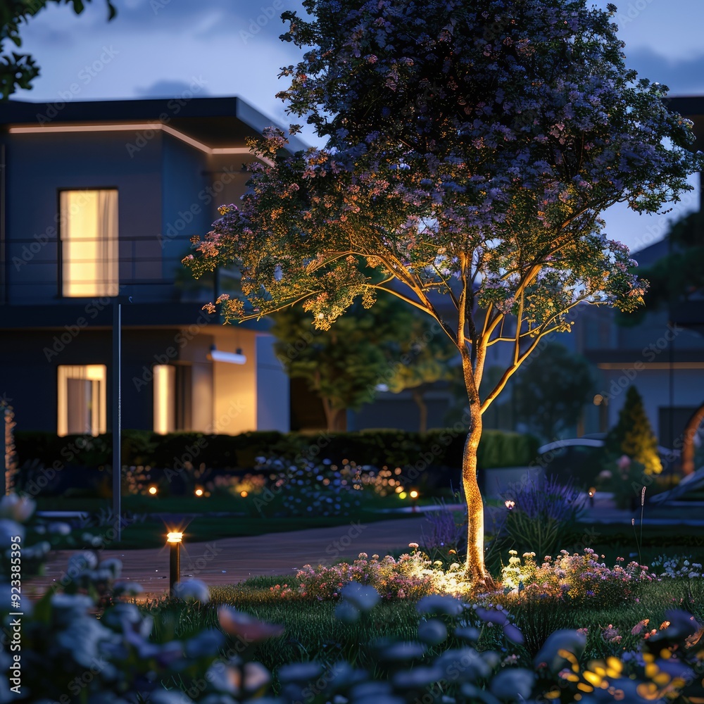 A_tree_in_the_foreground_with_flowers_around_it_behi_