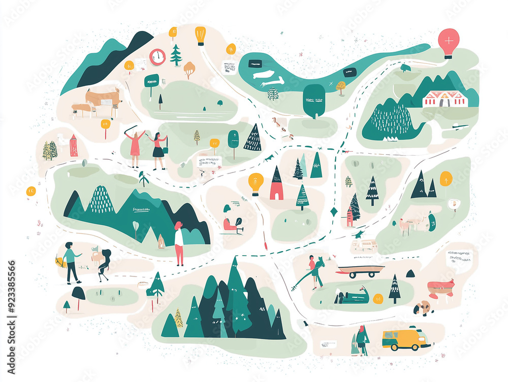 Tour Guide Map Draw Detailed map highlighting group travel destinations, routes, and ...